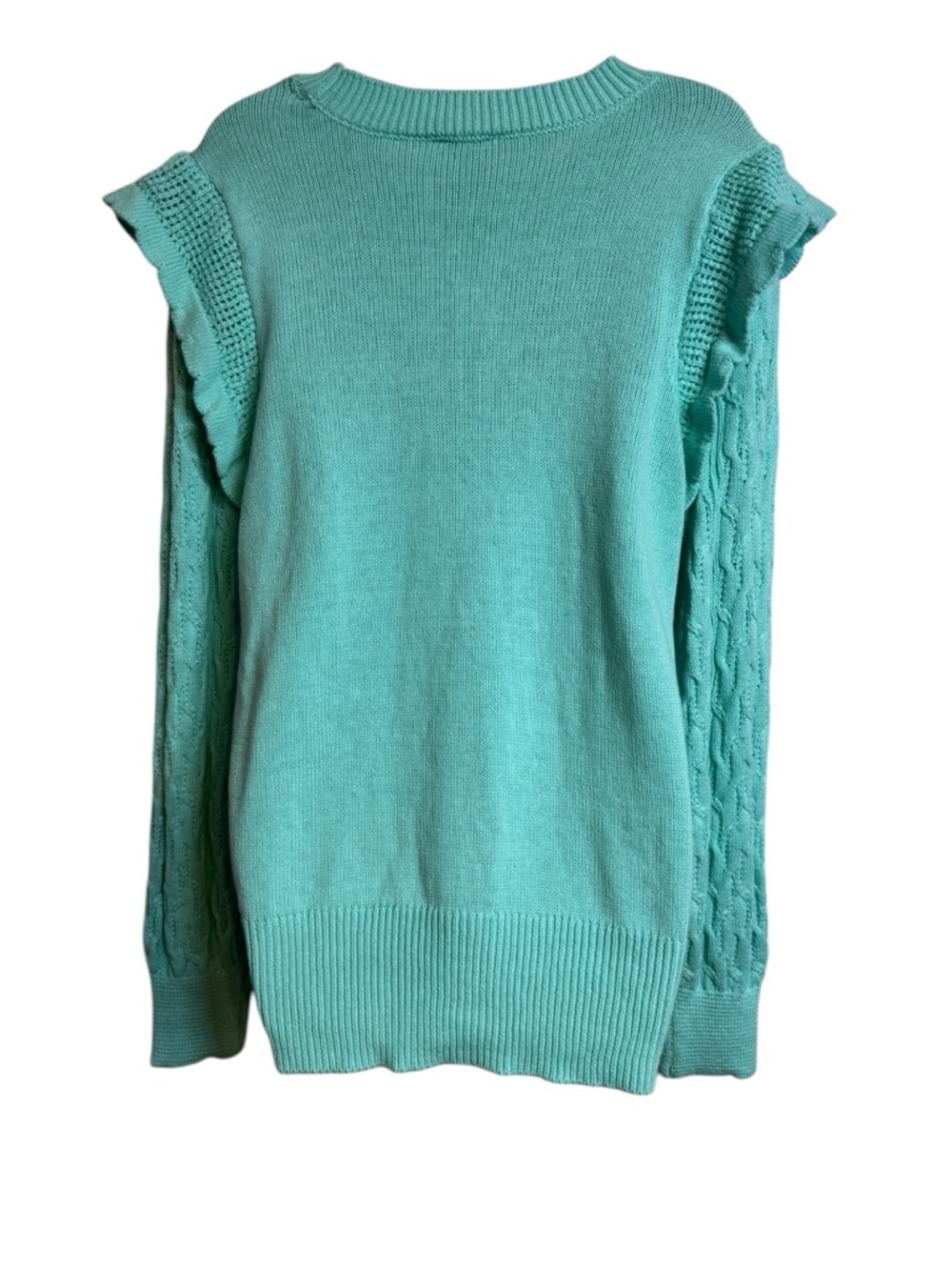 NWT Mint Cable Knit Ruffle-Shoulder Spring Sweater   XLARGE     #10 - Picture 6 of 11